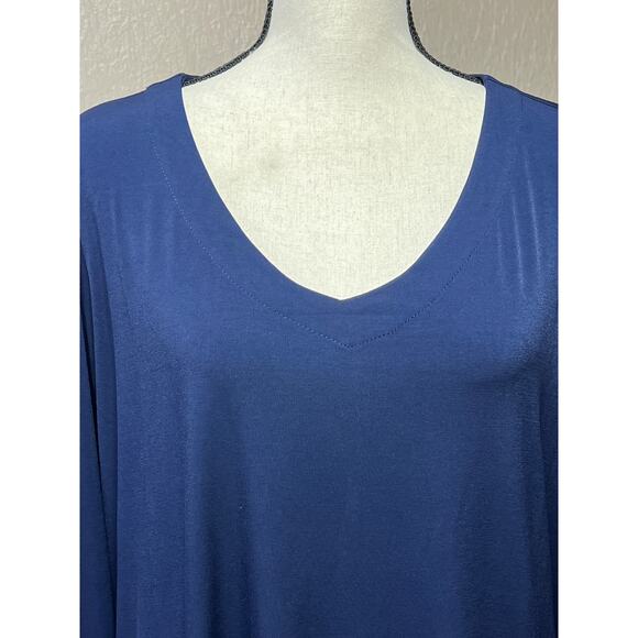 Susan Graver Women's Liquid Knit Flowy Top Tunic Blue V Neck Long Sleeves  XL - Picture 4 of 11
